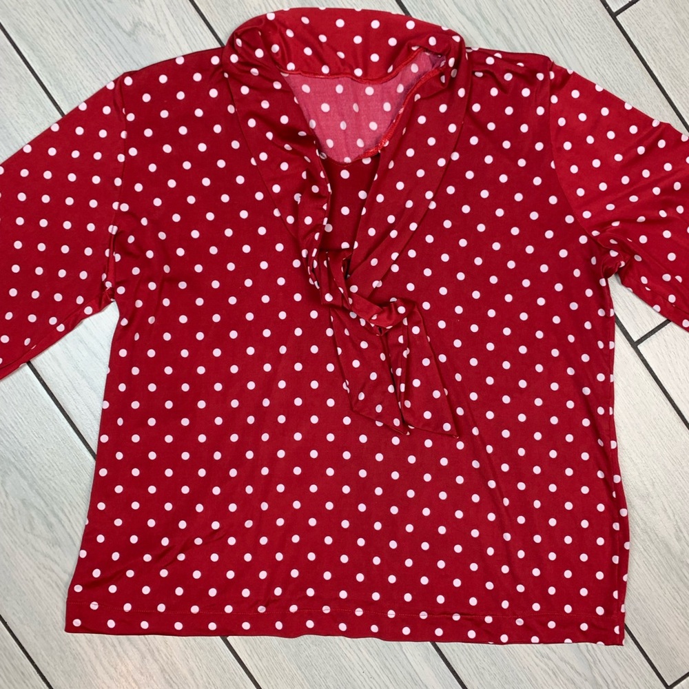 Vintage Style Polka Dot Top with Tie Neck - Picture 1 of 6